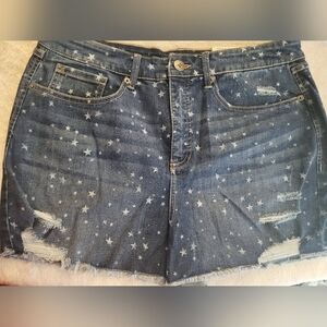 INC International Concepts Blue and White Jean Shorts with Playful Pattern